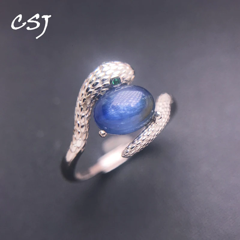 

CSJ 100% Natural kyanite Snake Rings 925 Sterling Silver Oval 8*6mm for Women Jewelry Birthday Party Gift