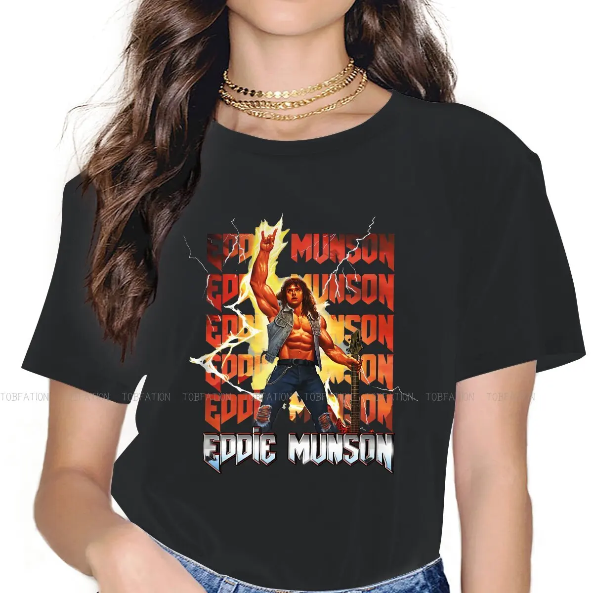 Guitar Classic TShirt For Women Eddie Munson Fans Tops Fashion Lady T Shirt 5XL Homme Print Loose