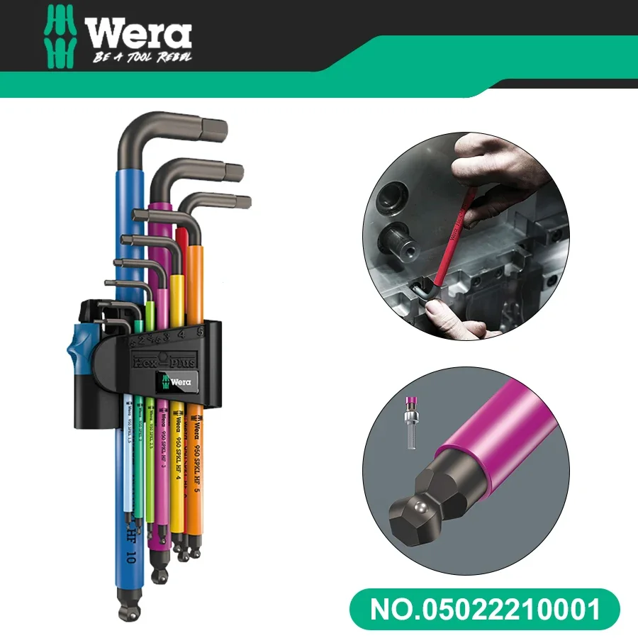 WERA  05022210001 Tools 9 PCS L-Shaped Imperial Hexagon Wrench Set 950/9 Hex-Plus Multicolour HF 1 L-key set Hand