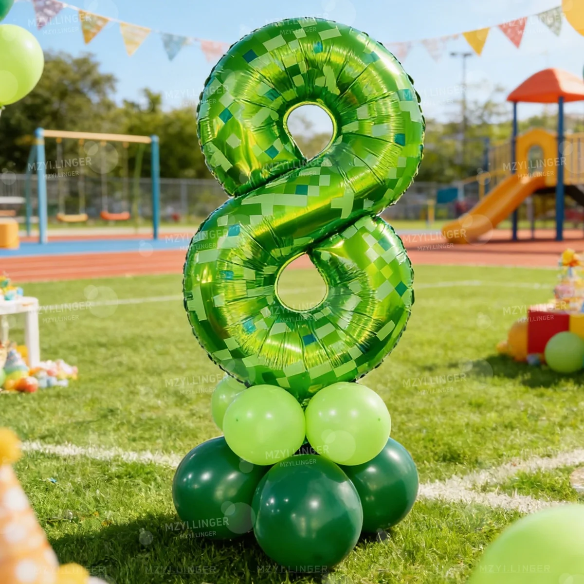 40 Zoll Riesiges Grünes Pixel-Gitter Zahlenballon-Set 0-9 Grüne Latexballons für Geburtstags- und Jubiläumsfeiern – Detail 3
