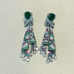Bilincolor Cubic Zirconia Fashion Green Scarf Knot Earring for Women