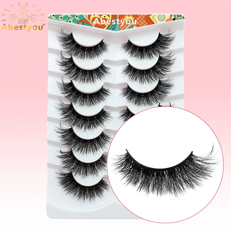 Abestyou 3D 7pairs 14-18mm Matte Dark Black individual Cluster Cat Eye Mink Lashes Soft Fluffy Wispy False Eyelashes Extensions