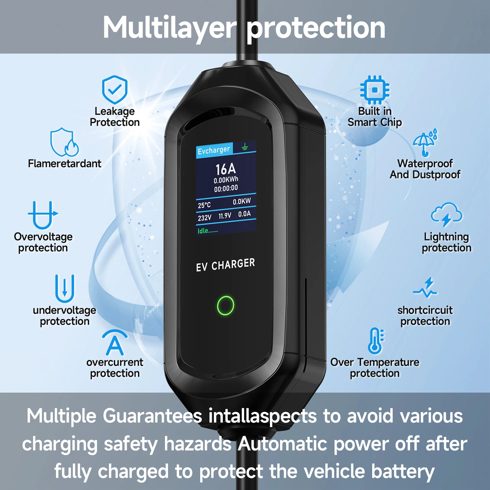JNTAFEV 3,6KW Tragbares EV-Ladegerät Typ2 IEC62196-2 16A Elektroauto-Ladegerät Ladekabel WiFi APP Bluetooth-Steuerung 110-240V – Detail 2