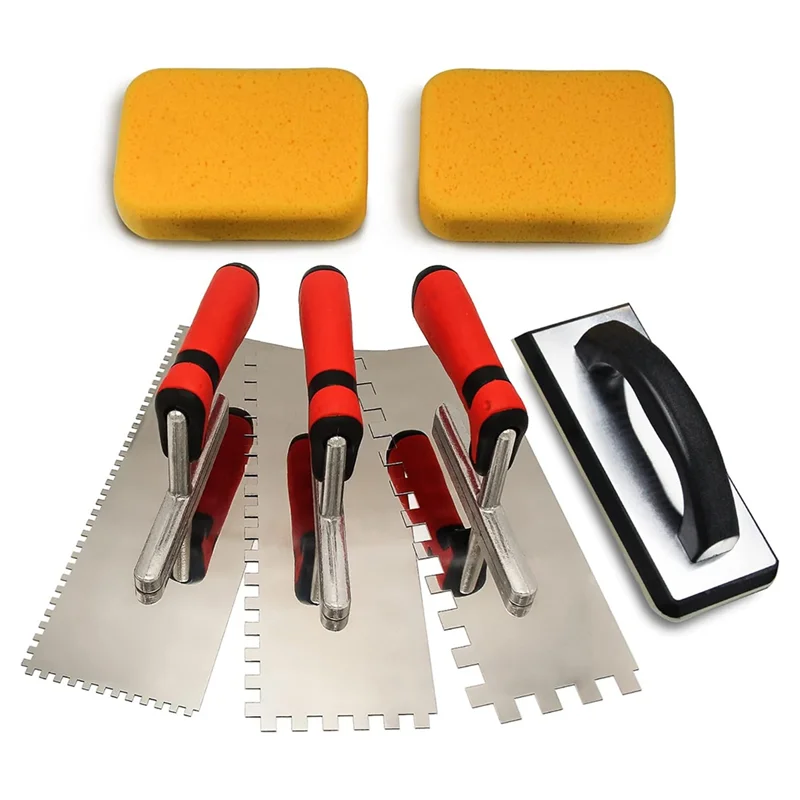 IALJ-Stainless Steel Square Notched Trowel Set Grout Float Andgrout Sponge Tile Installation Tools