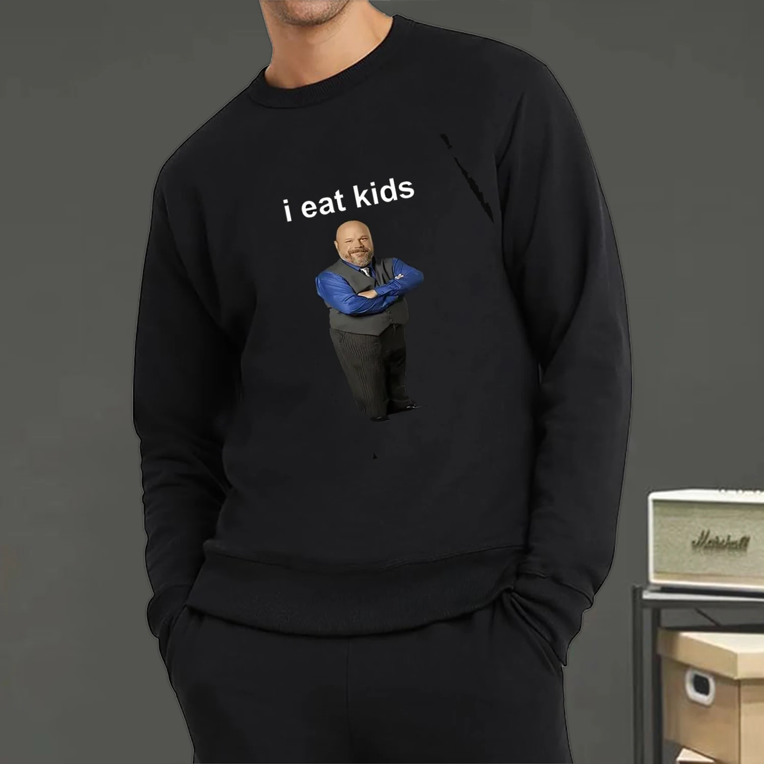

Mens Sweatshirt Bertram Eats I Eat Kids Graphics Printing Pullover Crewneck Soft Breathable Hoodie Autumn Unisex Streetwear