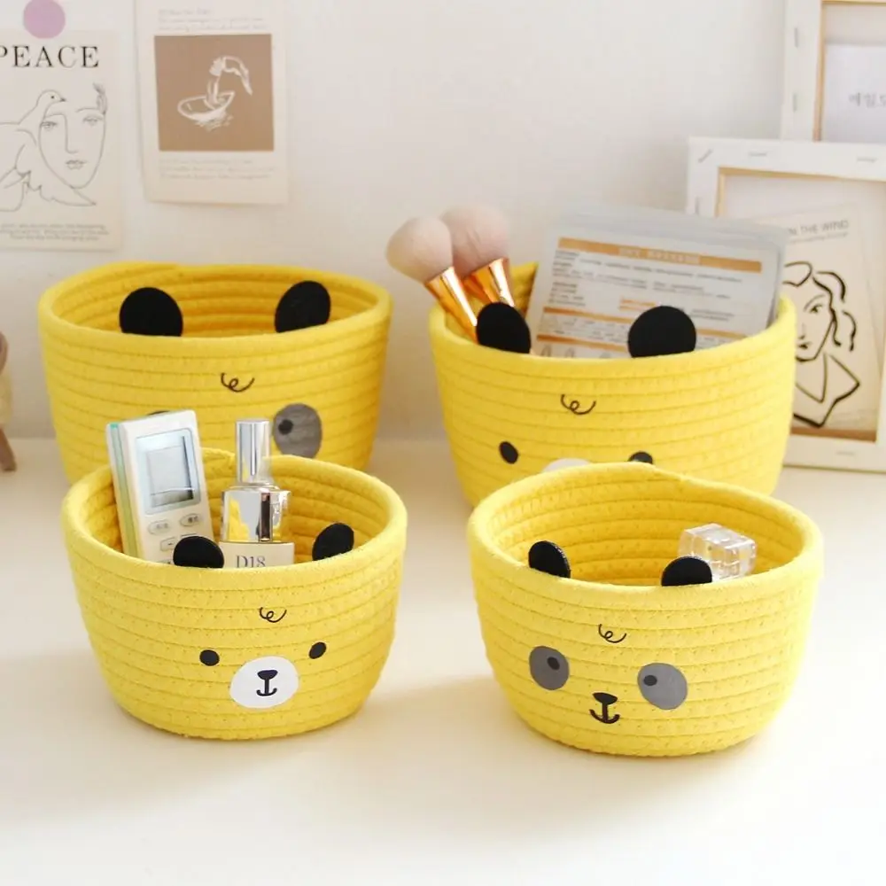 Woven Storage Baskets Trendy Cute Boho Baskets Storage Bins Bear Cotton Rope Cotton Rope Basket Bedroom