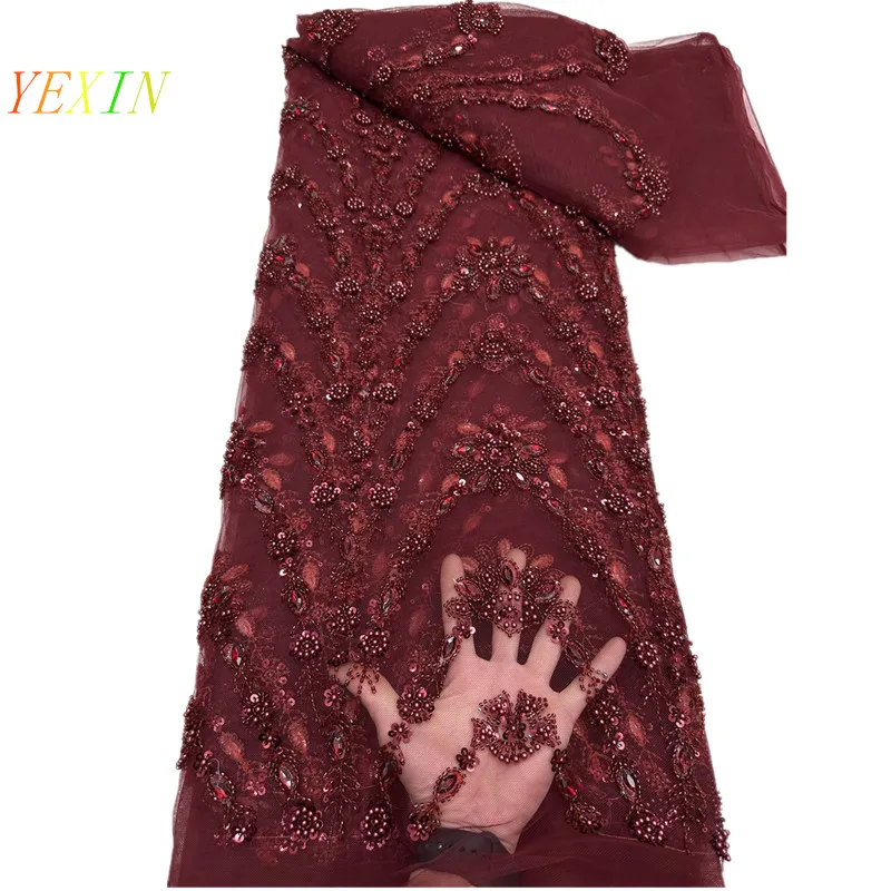 

Кружевная ткань с бисером, французский тюль, вышивка, высококачественная африканская роскошная ткань с пайетками и бусинами для женских свадебных платьев