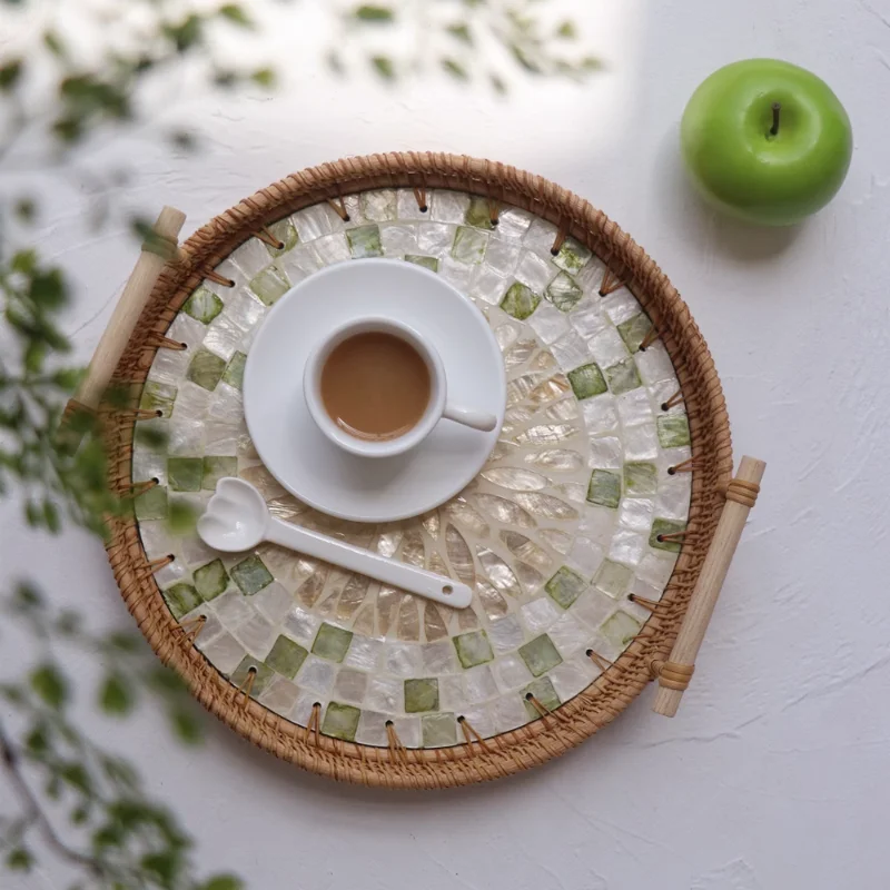 Диск из ракушек из ротанга, поднос для глубокого моря, бинауральный поднос для гурманов, поднос для фруктов, корзина для хлеба, креативный поднос для чая для проживания в семье
