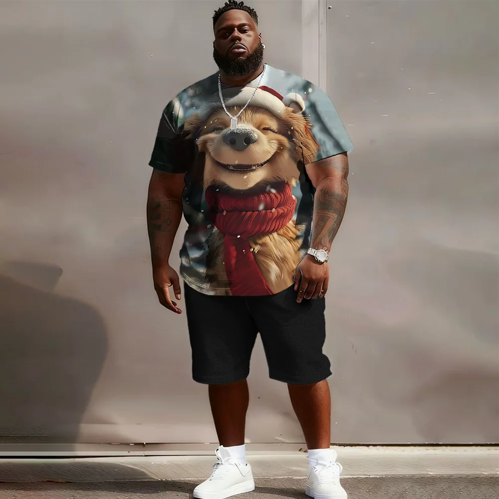 

S-9xl plus size Men's Goofy Animal Short Sleeve Set: Modern Playful - 2-Piece Big & Tall Cut, Skin-Friendly Fabric