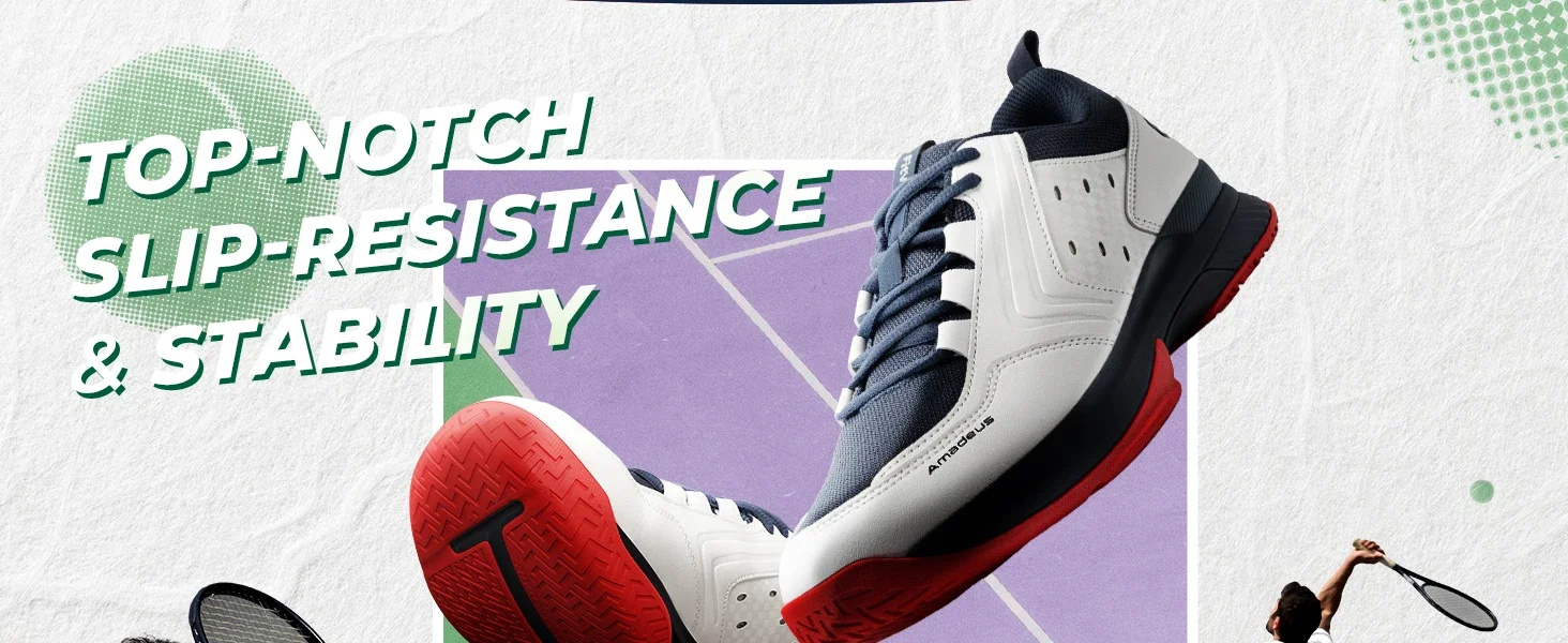 FitVille Herren-Tennisschuhe, bequeme Pickleball-Schuhe für Herren, atmungsaktive Freizeit-Sport-Sneaker, rutschfeste Fußgewölbestütze – Detail 4