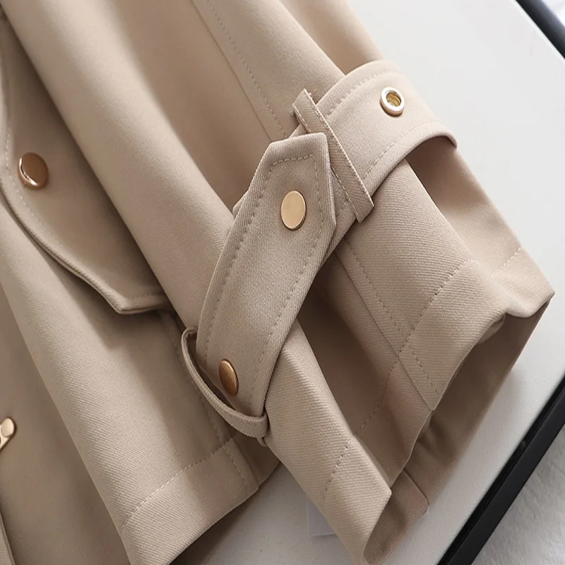 Women's 2024 Spring Autumn New Flip Collar Casual Trench Coat Women's Khaki Windbreaker