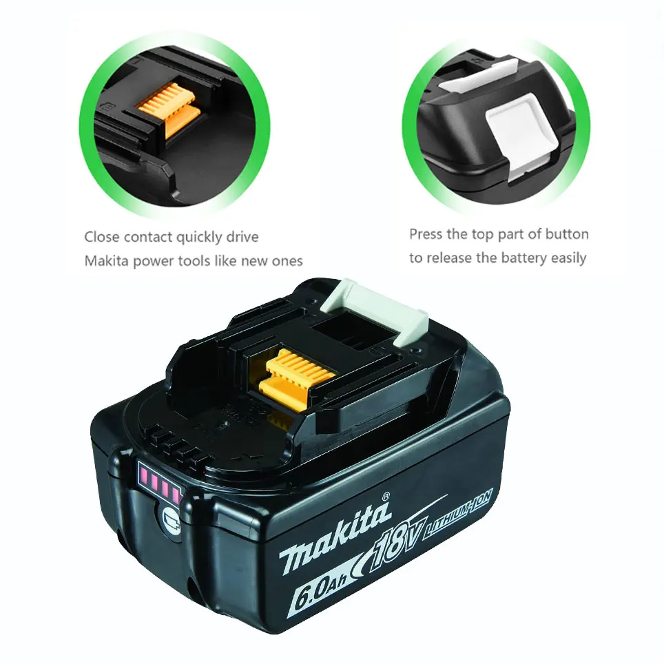 Makita-Original Lithium Ion bateria de substituição com LED, 18V, 6.0Ah, LXT, BL1860B, BL1860, BL1850, ferramenta elétrica recarregável, 6000