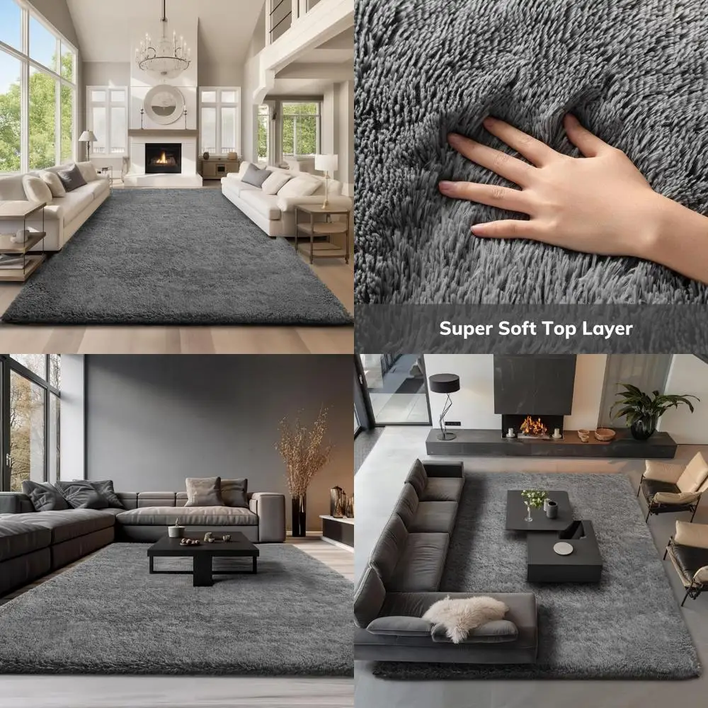 

Large Grey Shag Rugs for Living Room, Soft Bedroom Carpets, Thick Nursery Area Rugs, Plush Grey Floor Coverings