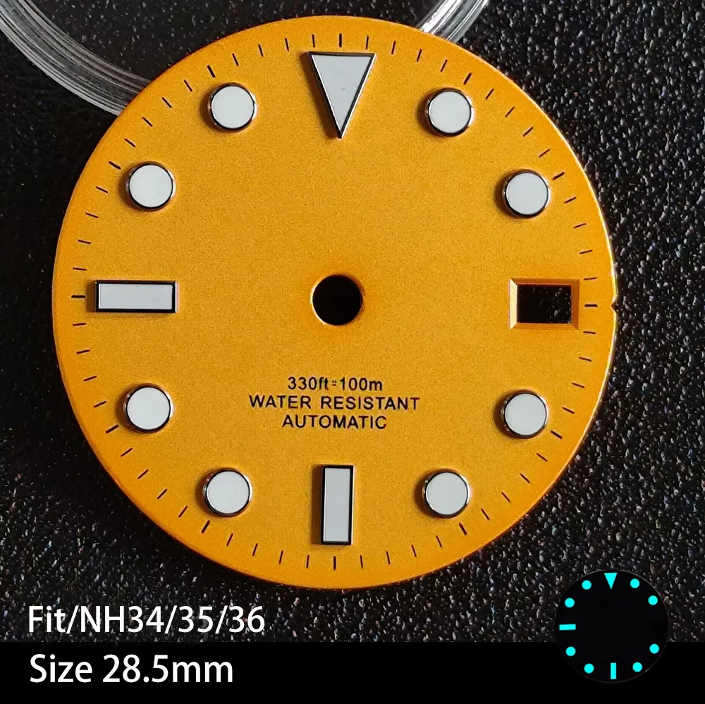 Esfera de 28,5mm adecuada para la serie NH 34/35/36, esfera luminosa para reloj, pieza de repuesto, movimiento de reloj, puntero, esfera con logotipo personalizado