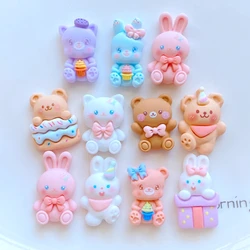 10Pcs New Cute Resin Cartoon Small Rabbit Bear Series Flat Back Fit Phone Deco Parts Embellishments for Hair Bows Accessories
