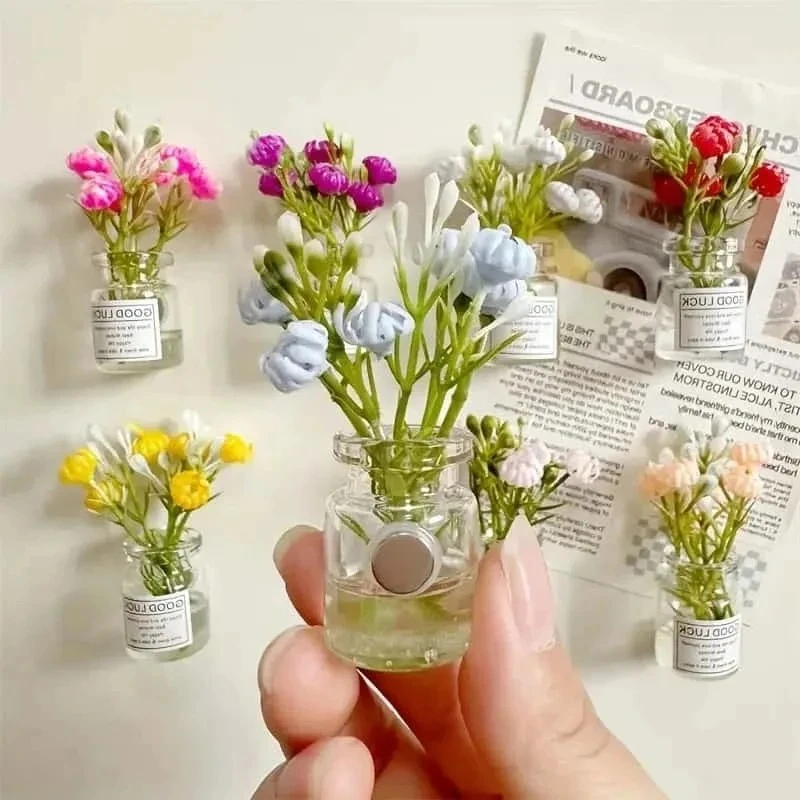 8pcs Cute 3D Mini Vase Refrigerator Magnets Fun Small Fridge Magnets Kitchen Decoration Accessories Holiday Gift