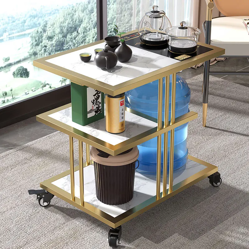 Tea table household removable balcony small coffee table with wheels tea cart Wujinshi kettle integrated tea table