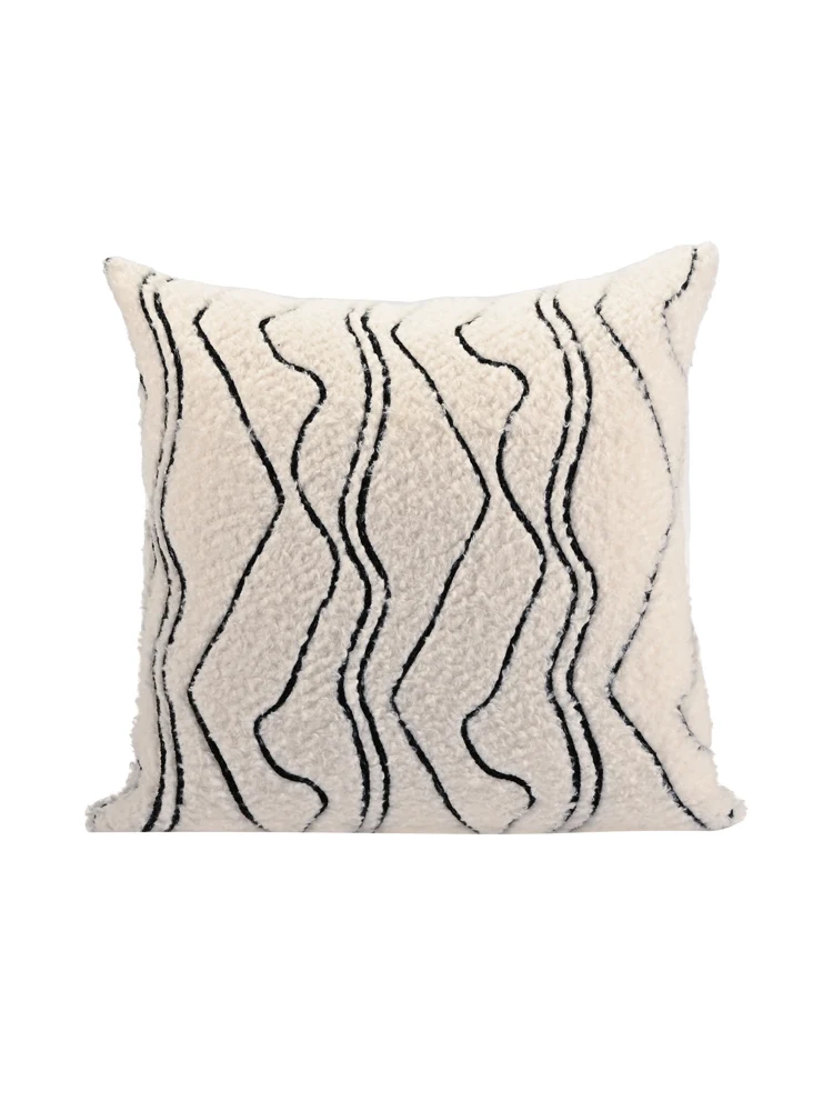 

High-End Lamb Velvet Pillow Black White Plush Line Square Sofa Living Room Modern Sample Room Simple Modern Style Polyester F...