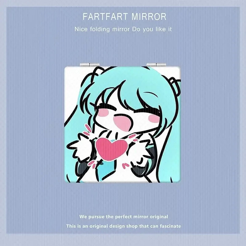 Kawaii Hatsune Miku Anime Cartoon Handheld Makeup Mirrors Round Vanity Mirror with Handle Hand Compact Mirro Cosmetic Mirror New