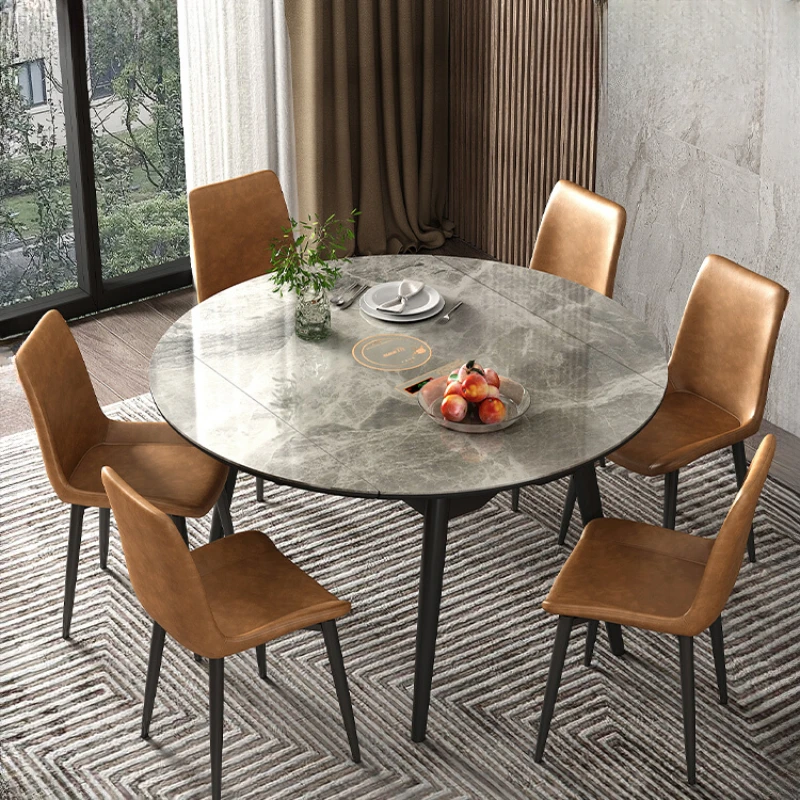 

Dining table, small household dining table, rectangular modern simple and luxurious variable round table and chair combination