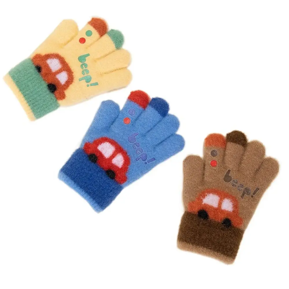 

Cartoon Car 3-6 Years Old Winter Knitted Gloves Elastic Thickend Five-finger Gloves Fashion Cute Kids Gloves Boys