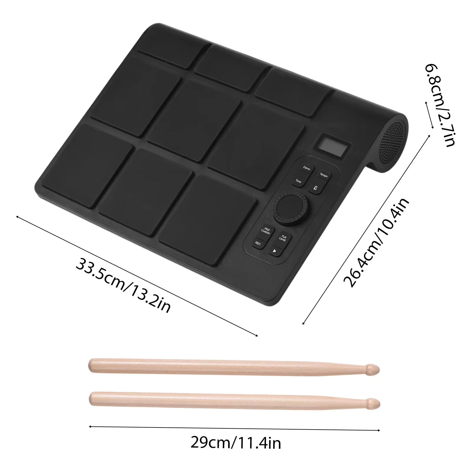 Miwayer Compact 9-Pad Electronic Drum Set Velocity Sensitive Pads with 16 Tones 2 Pedals Rechargeable Battery USB MIDI Output