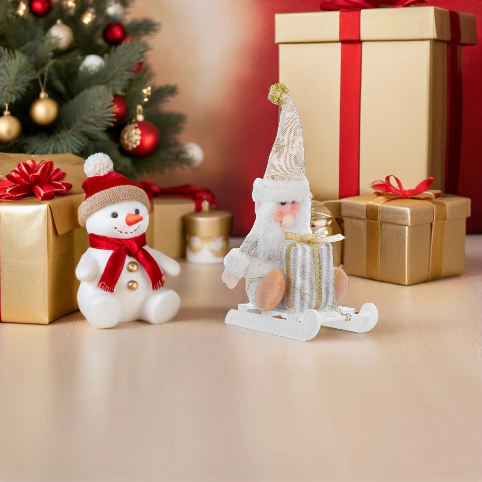 

Christmas Santa Sleigh Plastic Polyester Pp Cotton Holiday Home Decor Desktop Ornament Living Room Office Party Supplies Festive