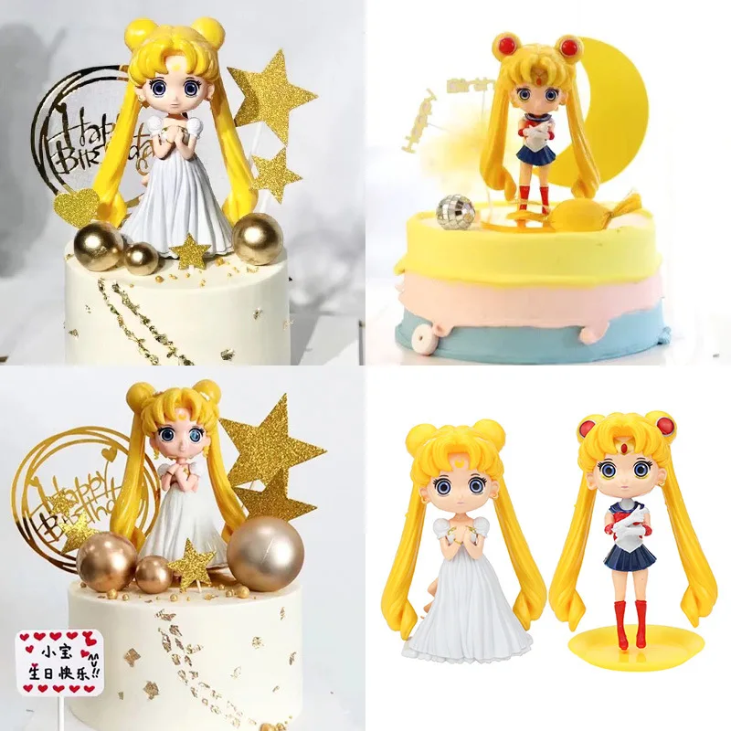 Sailor Moon Cartoon Anime Tsukino Action Figure Wings Toy Doll Cake Decoration Collection Model Girls Gift Toy for Children