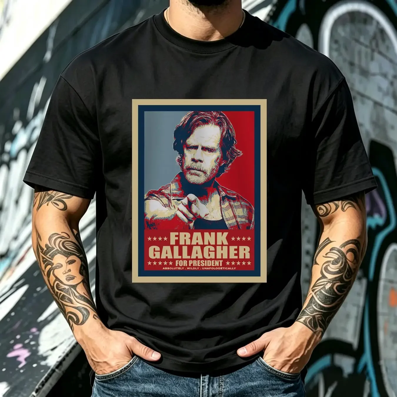 washed T Shirt Frank William Macy Gallagher For President Funny Shameles TV Series vintage Washed Stretched homme Slightly