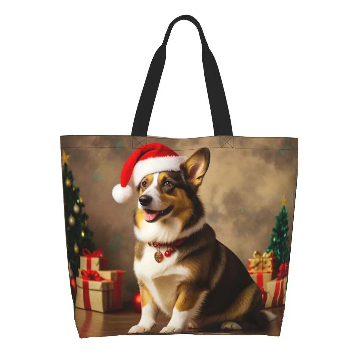 Cardigan Welsh Corgi Dog Christmas Shopping Tote Bag Canvas Large Capacity Shoulder Bags Shopper Grocery Handbag for Women