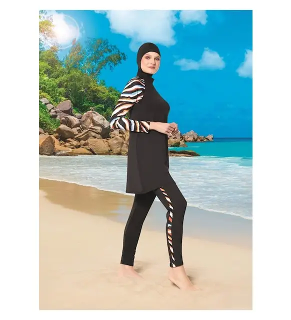 

Ruko Maio 22128-1 striped patterned menstrual arm micro lycra fabric full hijab swimsuit