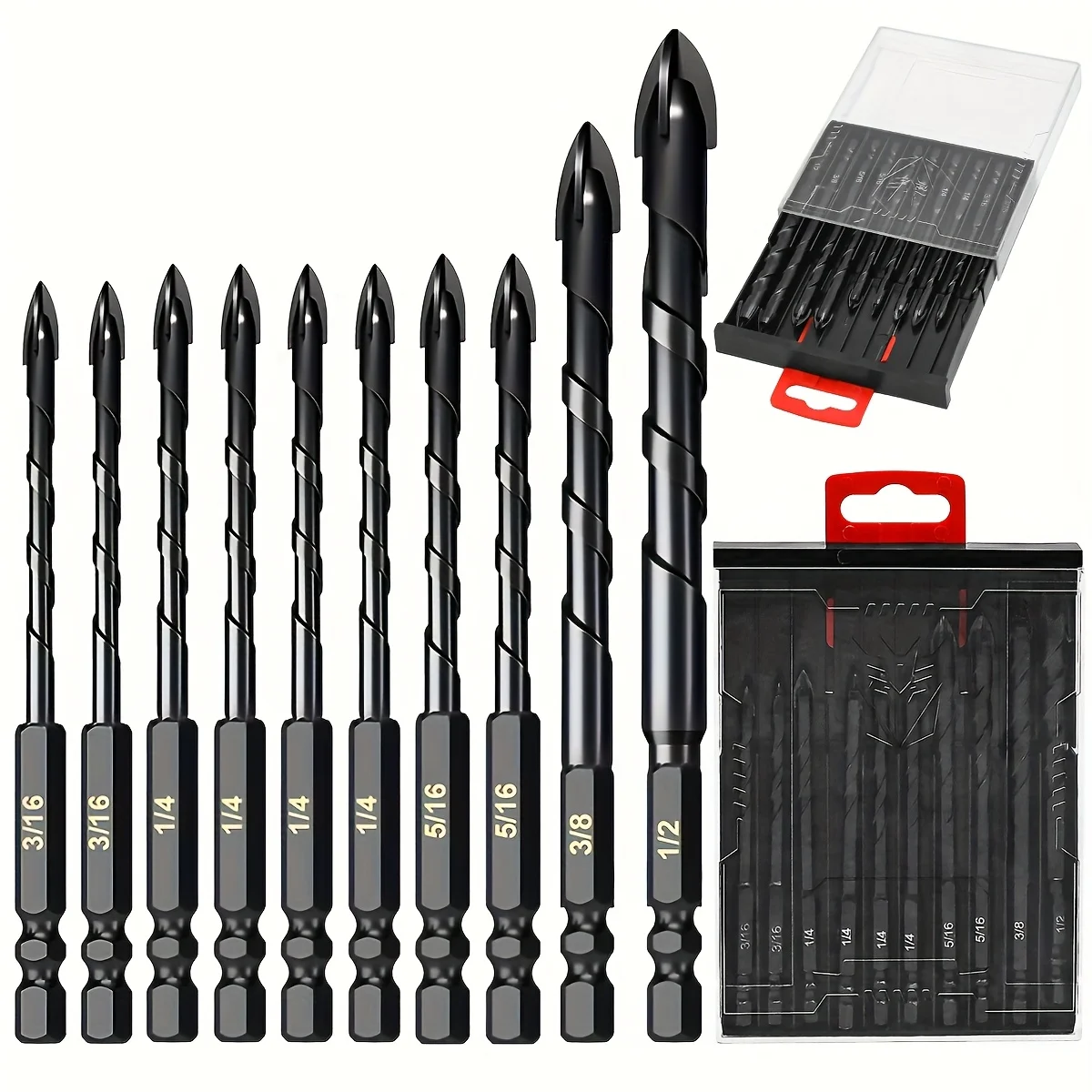 

Набор сверл для бетона 3/16 дюйма-1/2, 10 шт., сверла для каменной кладки для кирпича, стекла, пластика и дерева, наконечник из карбида вольфрама