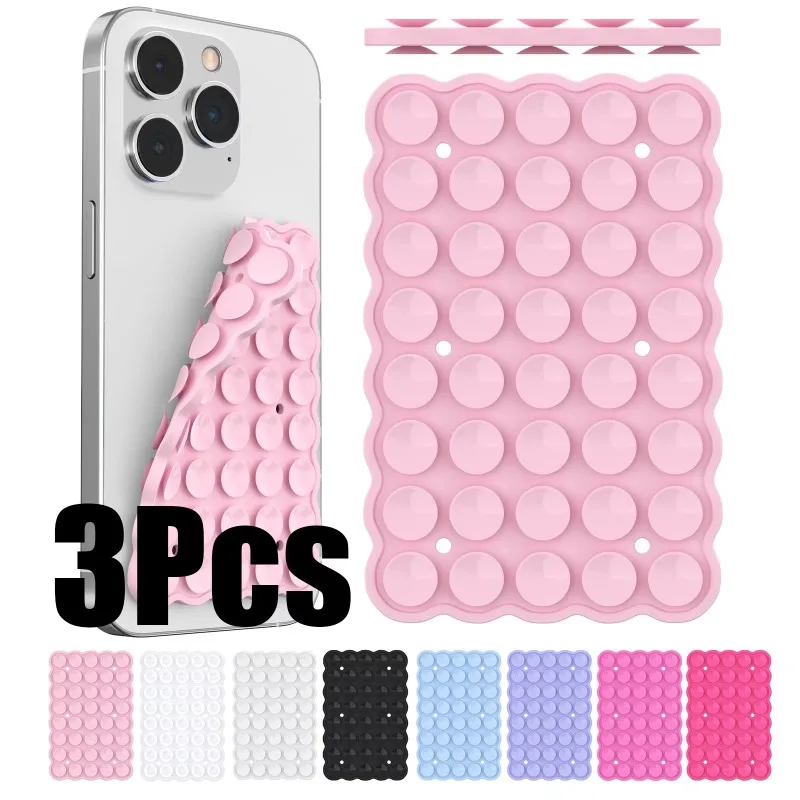3PCS Silicone Suction Cup Phone Case Mount Double Sided Hands-Free Strong Grip Holder for Selfies and Videos for iPhone Android