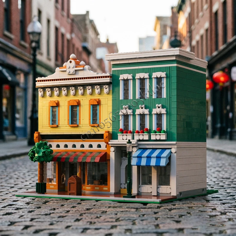 2121PCS MOC City Street Views Modular Luxury Double Decker Bakery Building Blocks Diy Educational Assembly Kid Toy Birthday Gift