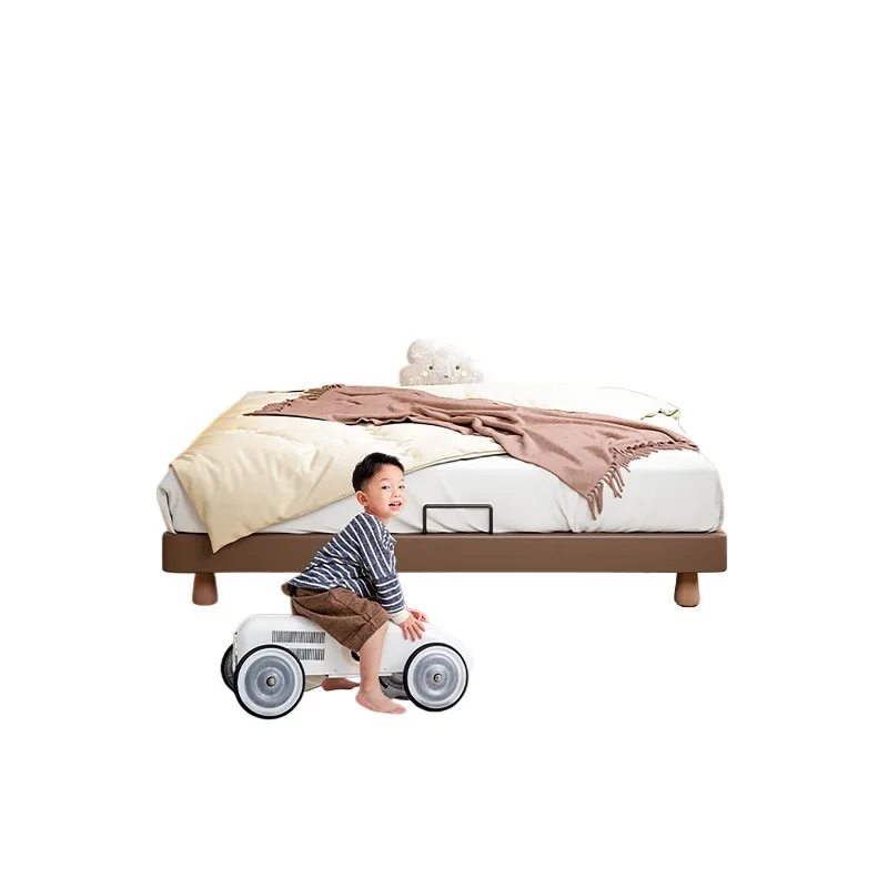 Children's room bed boys simple beech full leather bed teenagers, flush edge small apartment thin bedside