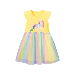 meter springen 2-7T Einhorn Party Mädchen Kleider Sommer Mesh Prinzessin Kinder Baumwolle Geburtstag Party Kinder Tutu Kleinkind Kleider