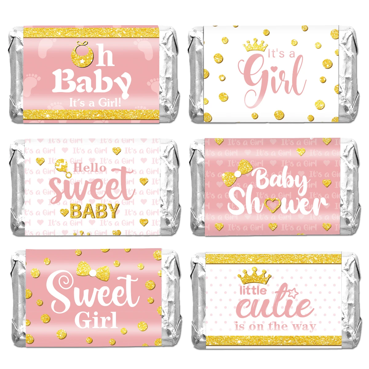 5 Sheets Baby Shower Candy Wrappers,Mini Chocolate Wrapping Paper,Candy Biscuit Decal Sticker,Boys Girls Birthday  Decor Sticker