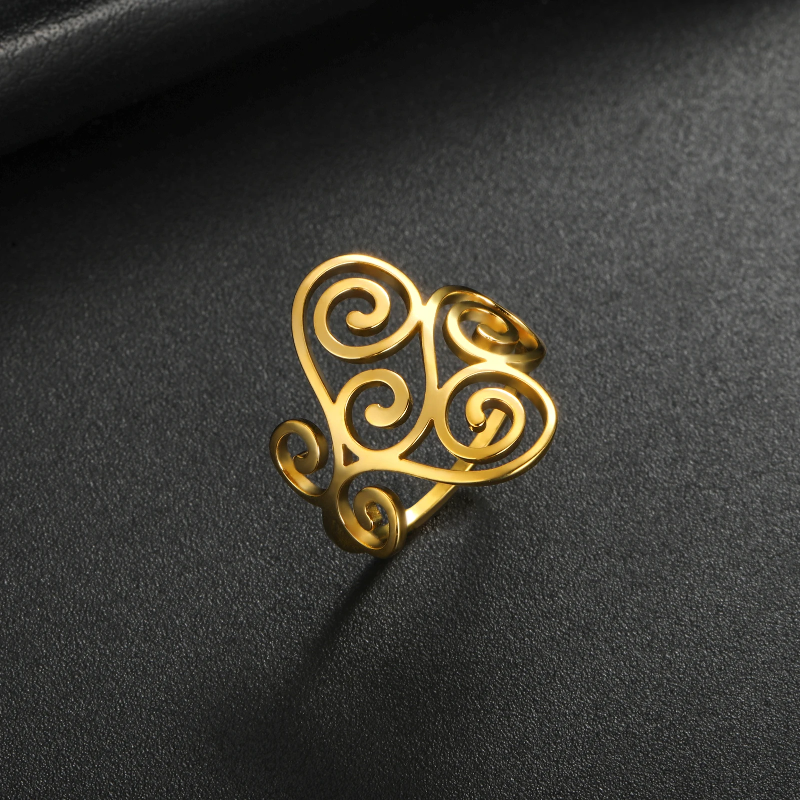 Skyrim Böhmischer Filigran-Ring Edelstahl Goldfarben Fingerringe 2026 Damen Trendiger Schmuck Ehering Muttertagsgeschenk – Detail 9