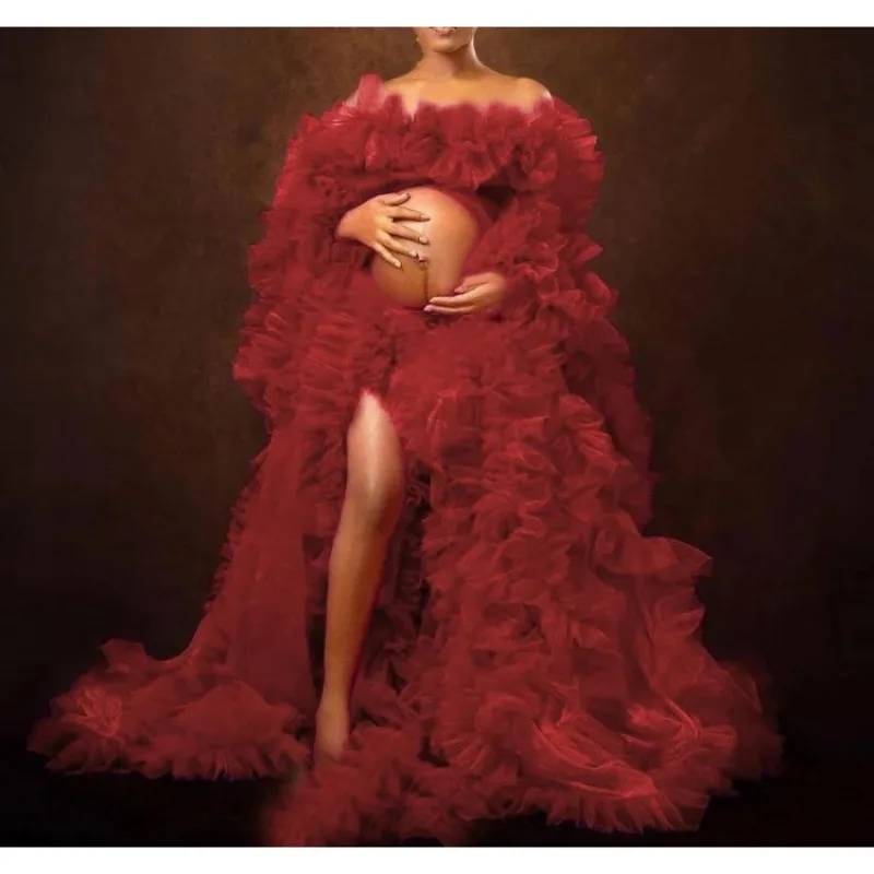 

Maternity Robes Women Long Tulle Bathrobe Dresses Photo Shoot Dress Sexy Bridal Fluffy Sleepwear Custom Made Pregnancy Gown