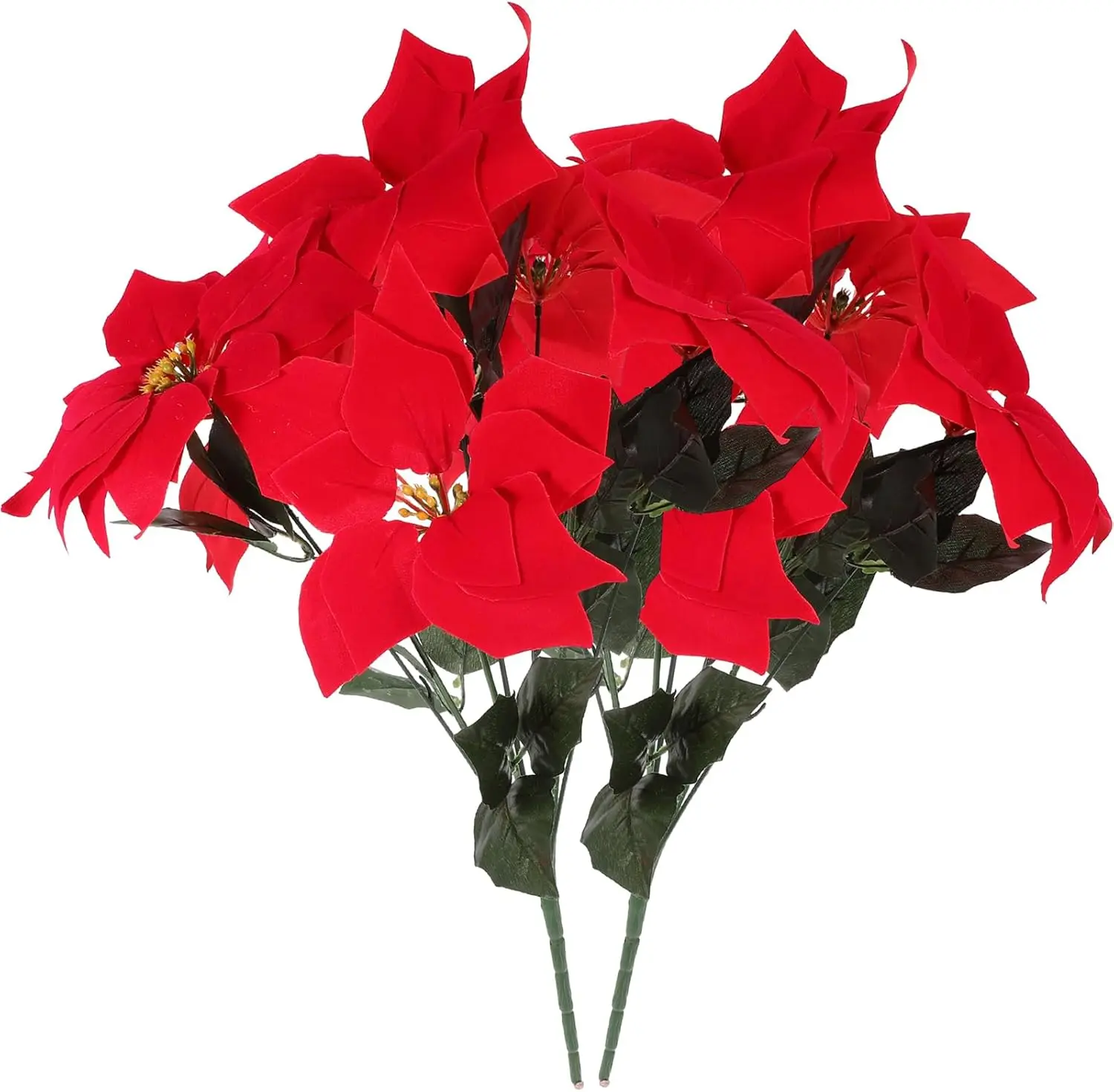 Kunstmatige Poinsettia-bloemen set van 2 decoratieve kunstvoorwerpen Kerstrood-kerstboomversieringen, kerstrietjes, kerstdecoraties, kerstdecoraties, bloemen voor de kerstboom, kerstaccessoires,