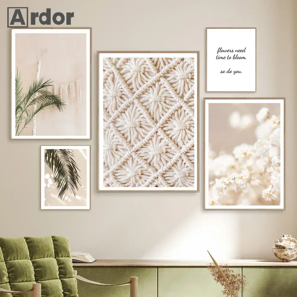 

Scandinavian Wall Art Poster Palm Leaf Canvas Painting Beige Flower Print Nordic Wall Pictures Modern Bedroom Living Room Decor