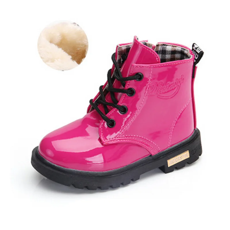 New Winter Children Warm Boots Patent Leather Shoes Waterproof Tide Boots Kids Shoes Baby Girls Boys Rubber Sneakers Snow Boots