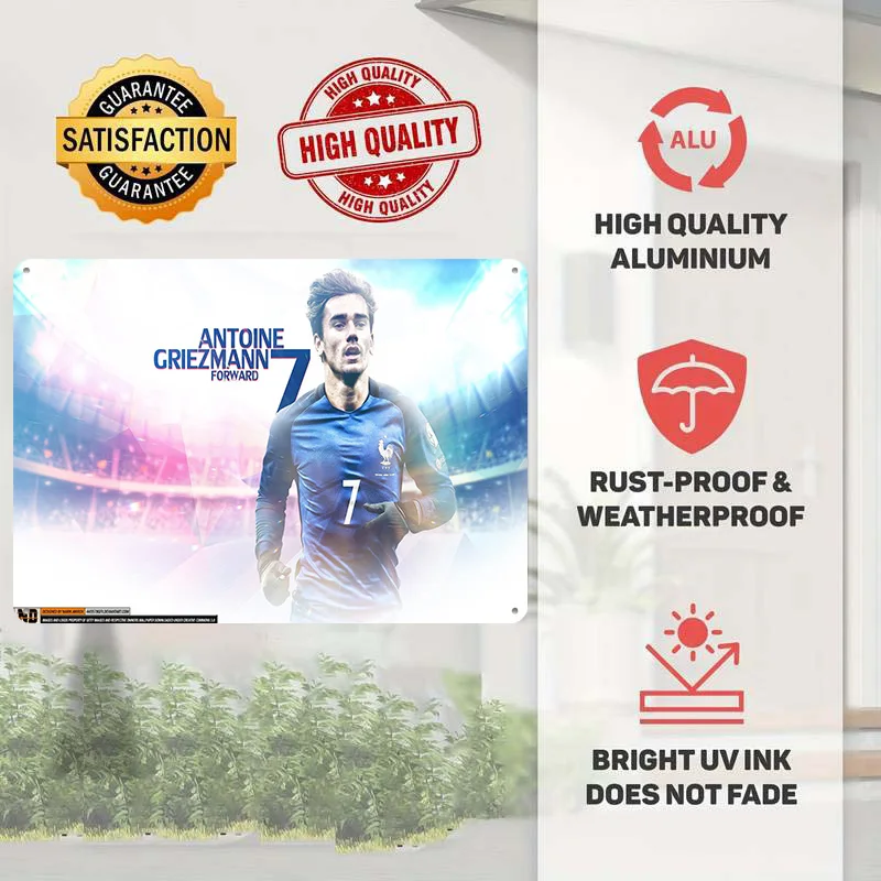 Antoine Griezmann Football Poster Customized Vintage Metal Signs Wall Art Retro Tin Plaque for Soccer Fans Garage Decoration