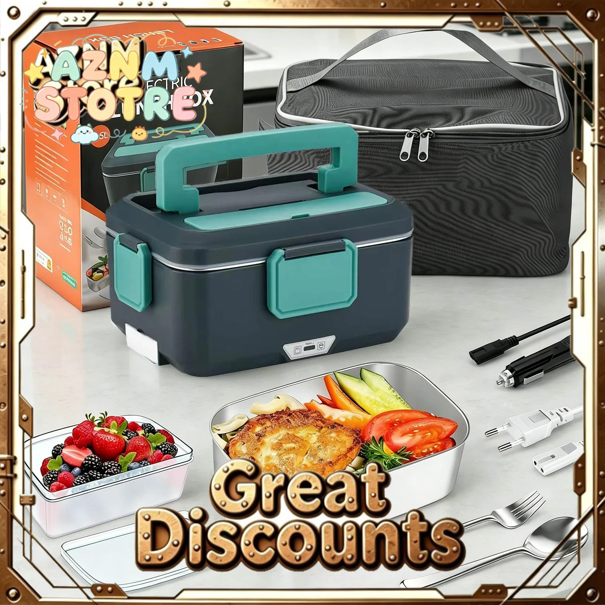 Stainless Lunch Box - صندوق غداء كهربائي محمول قابل للتسخين