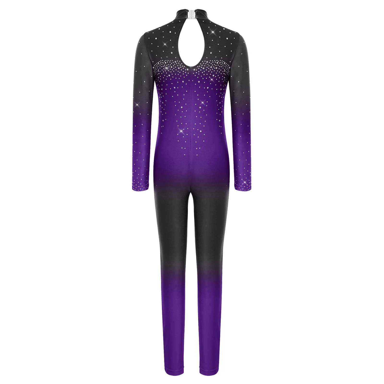 

Teens Girls Ballet Jazz Dance Acrobatics Gymnastics Jumpsuits Gradient Color Shiny Rhinestone Ice Skating Full Bodysuit Unitard