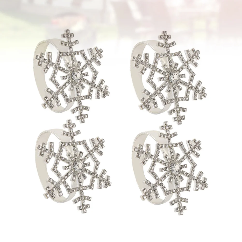 

4Pcs Napkin Rings Christmas Snowflake Serviette Holders Wedding Birthday Banquet Party Decoration Napkin Rings Christmas