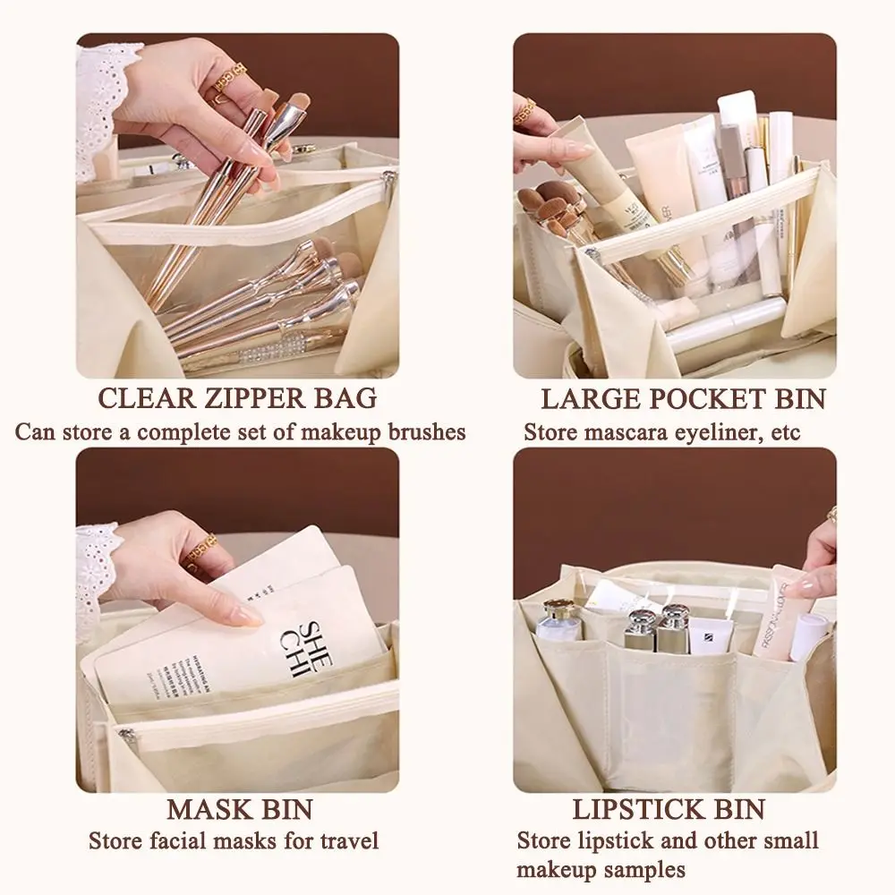 حقيبة مكياج نسائية محمولة مقاومة للماء من جلد البولي يوريثان، حقيبة تخزين مستحضرات التجميل بسعة كبيرة، حقيبة غسيل مريحة للعناية بالبشرة #5