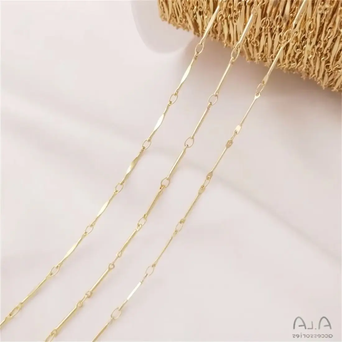 

14K Gold-Color Stick Chain Round Bar Link Chain Thin Chain Flattened Chain Handmade DIY Bracelet Necklace Jewelry Loose Chain