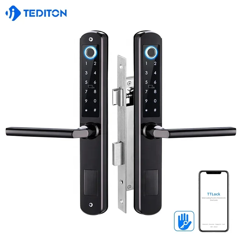 004 Tediton stainless steel Security Waterproof sliding APP Wifi ttlock dual sides fingerprint intelligent door lock