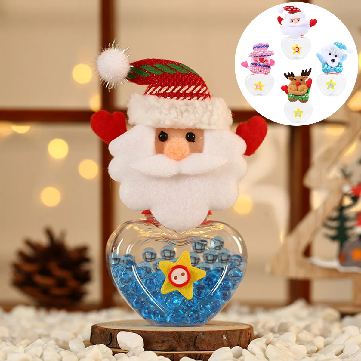 

4Pcs Candy Jars Christmas Cartoon Design Santa Snowman Deer Bear Shapes Transparent Heart Lid Storage for Chocolates Mints Xmas